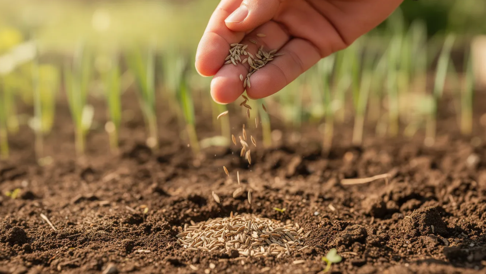 hand adding fertilizer